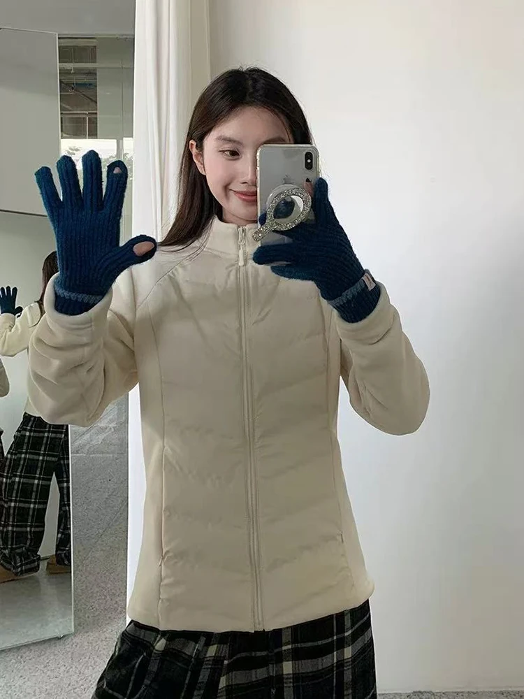 Coreano fino parka para mulheres inverno velo quente retalhos para baixo jaqueta y2k feminino todos os jogos gola puffer outwear novo