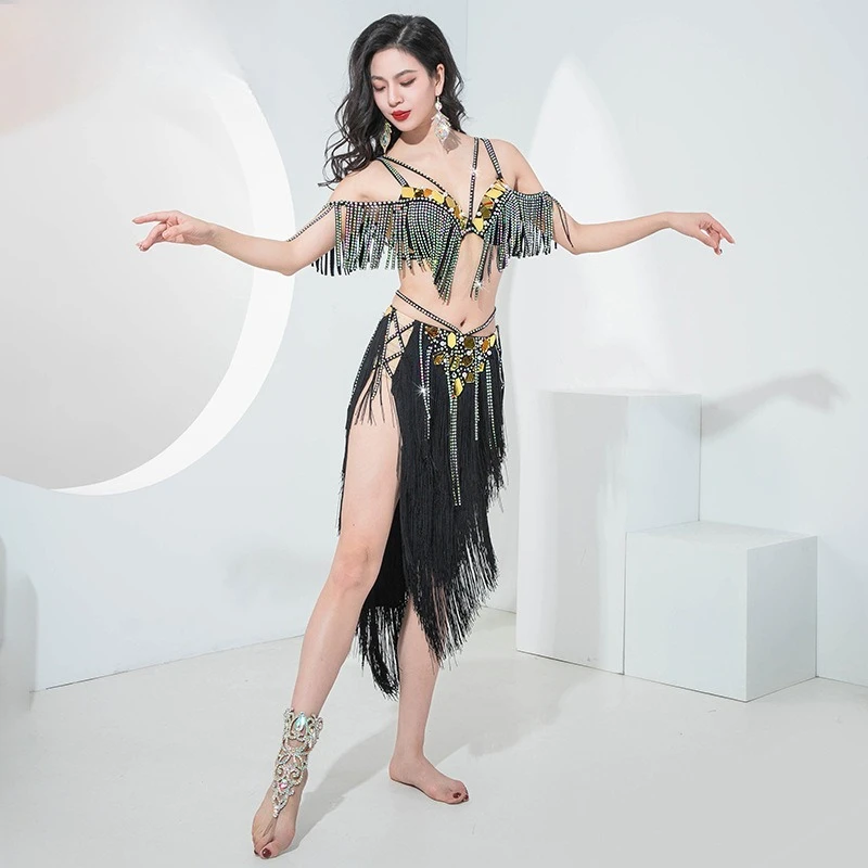 2025 Oriental Dance Costume Set | Belly Dance Fringe Outfit with Hotfix Rhinestones, Ethnic Performance Wear for Stage Shows