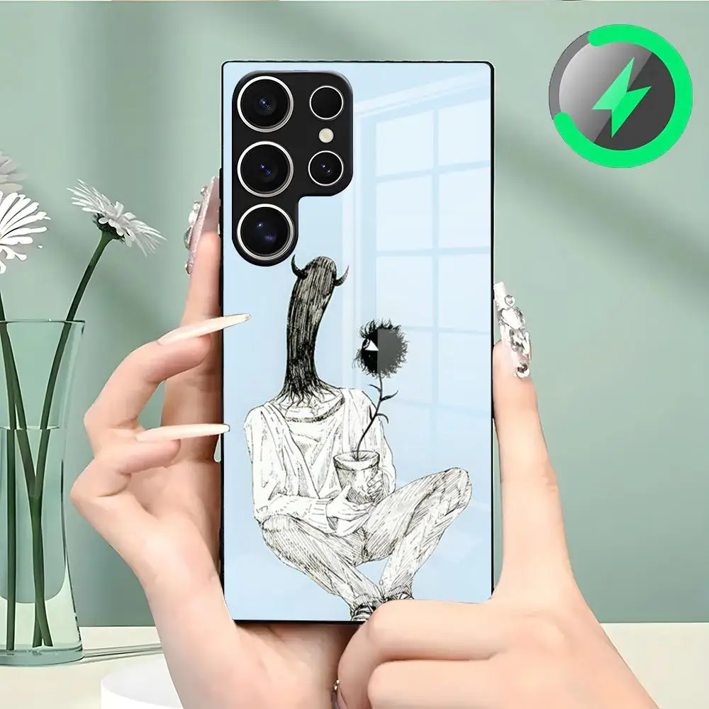 O-Oyasumi Punpun Handyhülle für Samsung S26 S25 S24 S23 S22 S21 S20 Edge Ultra Plus FE für Magsafe Glasgehäuse