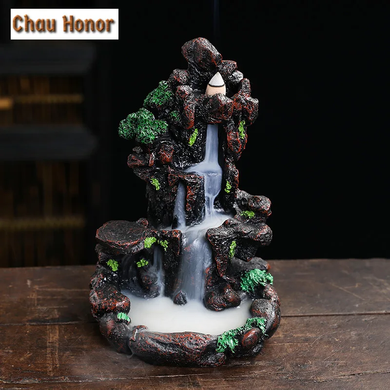 Resin Crafts Backflow Aromatherapy Furnace Creative Resin Alpine Flowing Water Backflow Incense Burner Home Relief Decoration