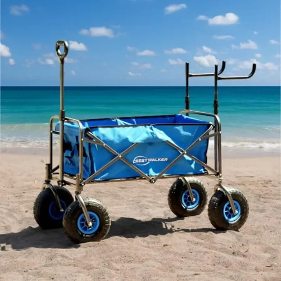 Beach Wagon with Upgraded Big Balloon Wheels for Soft Sand, Folds Thin with Quick-Release Wheel Forks, Heavy Duty 300lbs Capaci