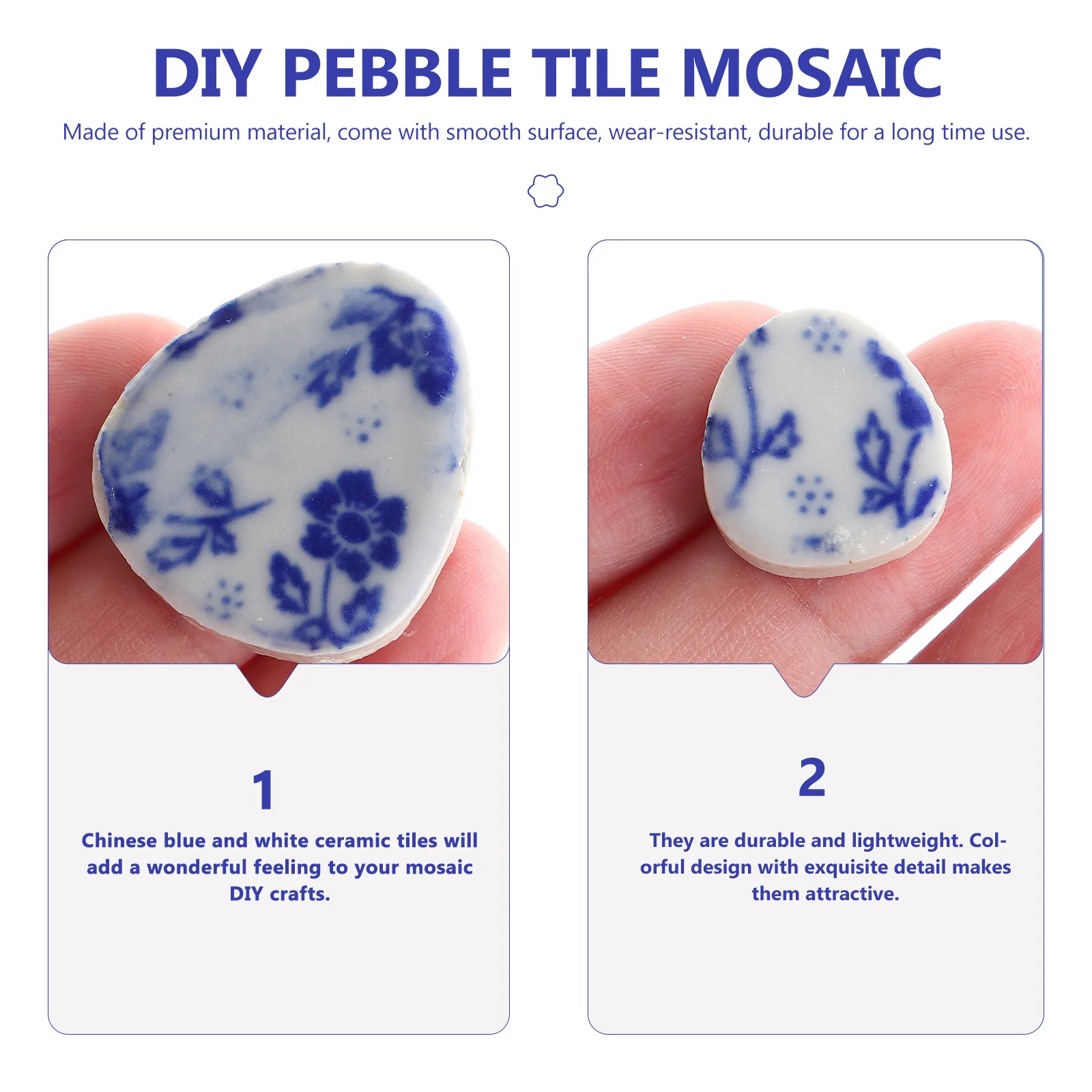 Azulejos de mosaico de porcelana azul y blanca, piezas de guijarros, decoración artesanal, azulejos de piedra para marco de jarrón, suelo de chimenea, uso en cocina