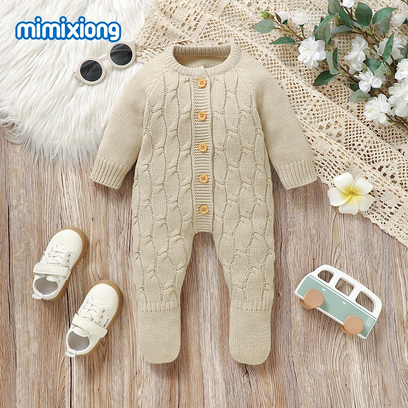

Baby Rompers Long Sleeve Knitted Newborn Netural Jumpsuits Autumn Winter Beige Infant Boy Girl Sweaters Clothes Toddler Playsuit