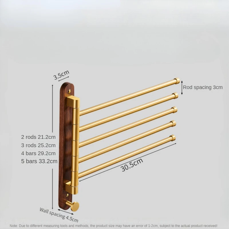 Walnut Bathroom Towel Rack, Rotating Multi-pole Space Aluminum Towel Bar, Kitchen Towel Holder