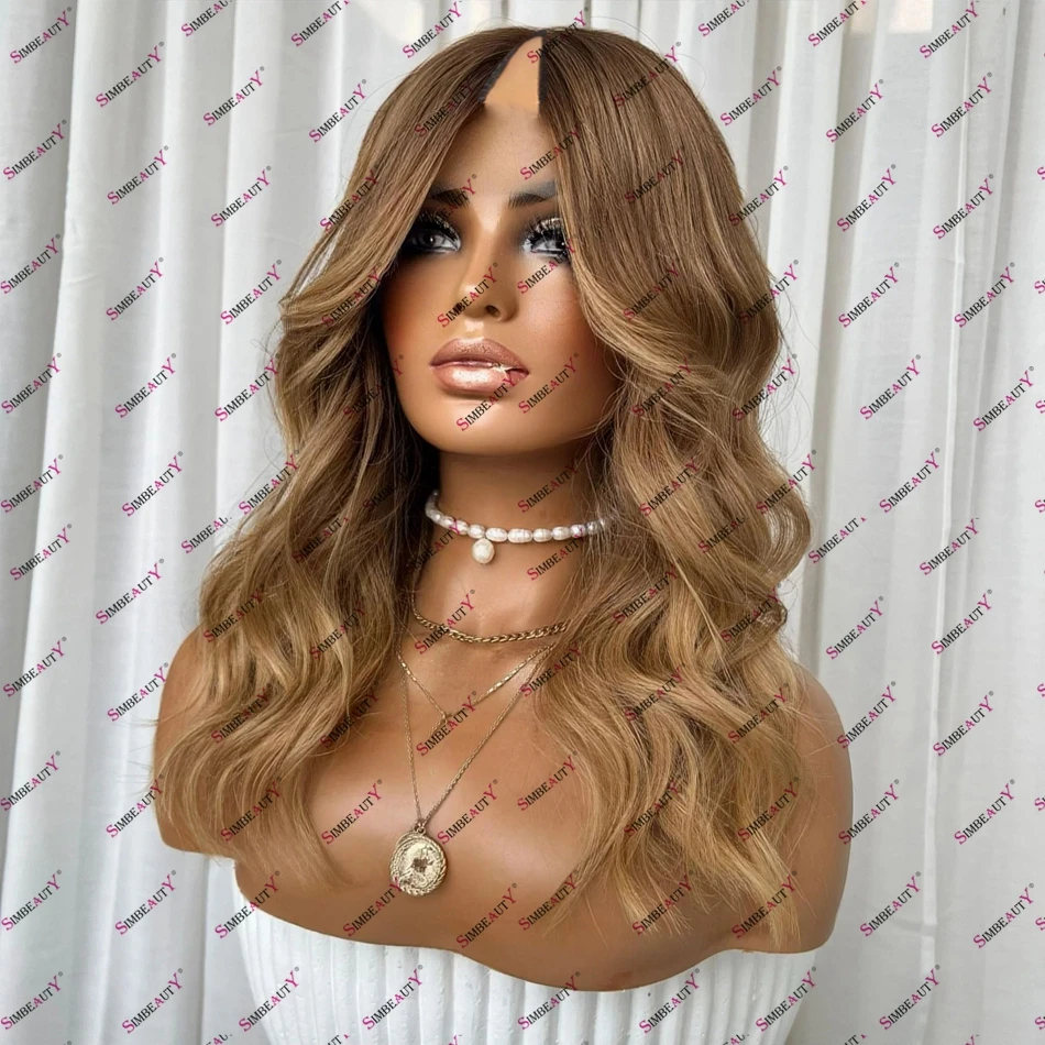 Body Wave Warm Blonde Ombre Brown Root Human Hair U Part Wig for Black Women 200Density Glueless V Part Wig 1x4 2x4 Opening