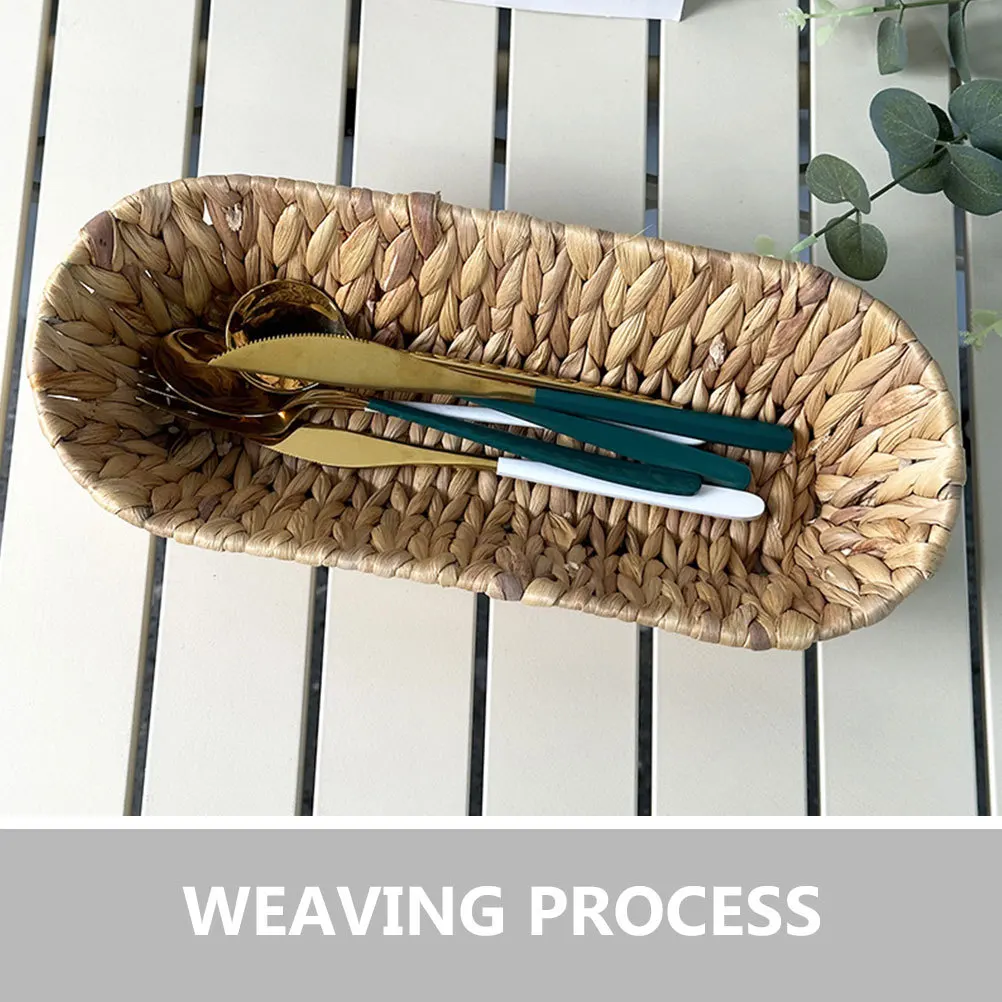 Woven Basket Fruit Tray Natural Storage Organizer For Kitchen Bread Snacks Candies Sundries Holder