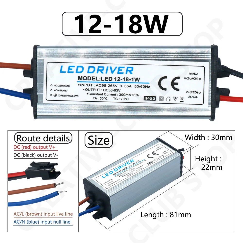 Sterownik LED 1-3W 4-7W 8-12W 12-18W 18-25W 25-36W transformator adapterowy AC85V-265V wodoodporny zasilacz IP65 300mA do oświetlenia panelowego