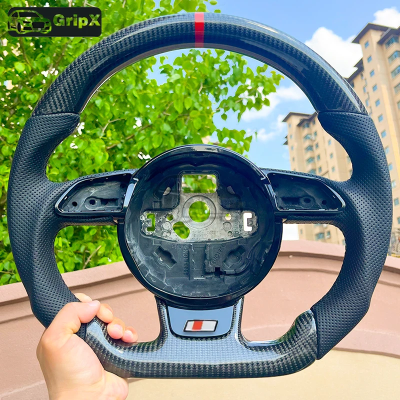 

Для Audi A3 руль из углеродного волокна с плоским дном A4B8 A5 S3 S4 S5 кожаный полуперфорированный руль автозапчасти