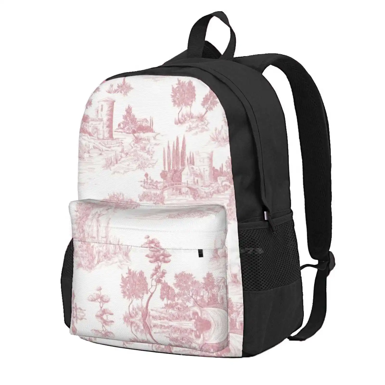 

Toile De Jouy Blush Pink White Vintage Print Design Bag Backpack For Men Women Girls Teenage French De Jouy Antique Retro