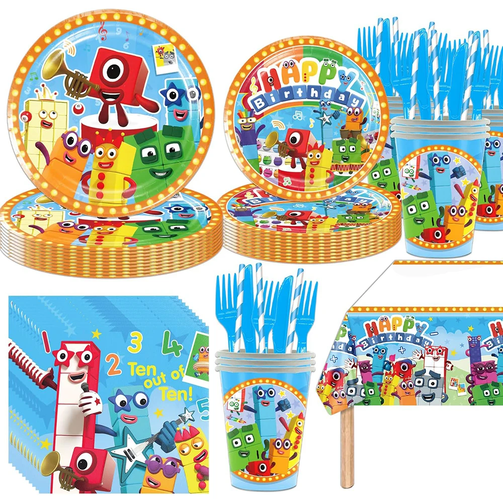 Number Building Blocks Birthday Party Decorations Cup Plate Napkin Tablecloth Banner Balloon for Kids Baby Shower Supplies Gifts