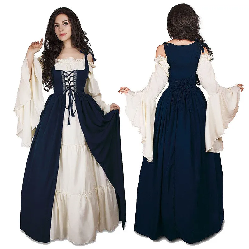 Halloween Medieval Dress Woman Renaissance Gothic Long Maxi Dress Female Vestido Victorian Lace-Up Paty Ball Gown Dresses 2922