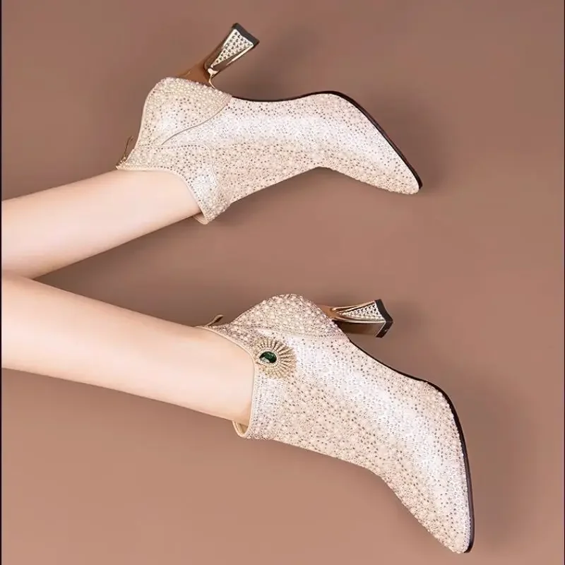 الصوف مبطن امرأة أحذية قصيرة حجر الراين الدافئة مثير حذاء من الجلد للنساء القوطي جودة عالية بيع على العرض الجديد في Y2k بو الجوارب #5