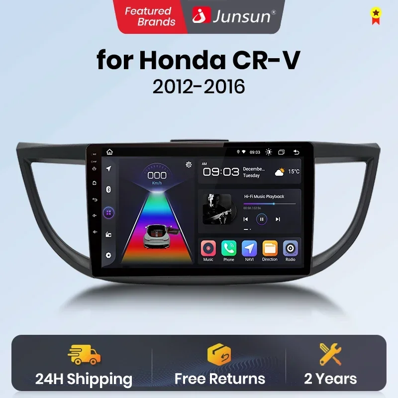 Junsun AI Android 13 Wireless CarPlay autoradio per Honda CRV CR-V 2012 2013 2014 2015 2016 Multimedia GPS 4G DSP RDS