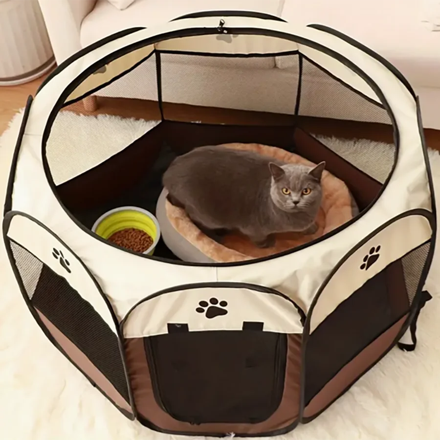 Pet Cat Playpen for Indoor Cats Enclosed, Portable Foldable Dog Playpen Outdoor Tent Crate Cage with Zipper Top Cover Door