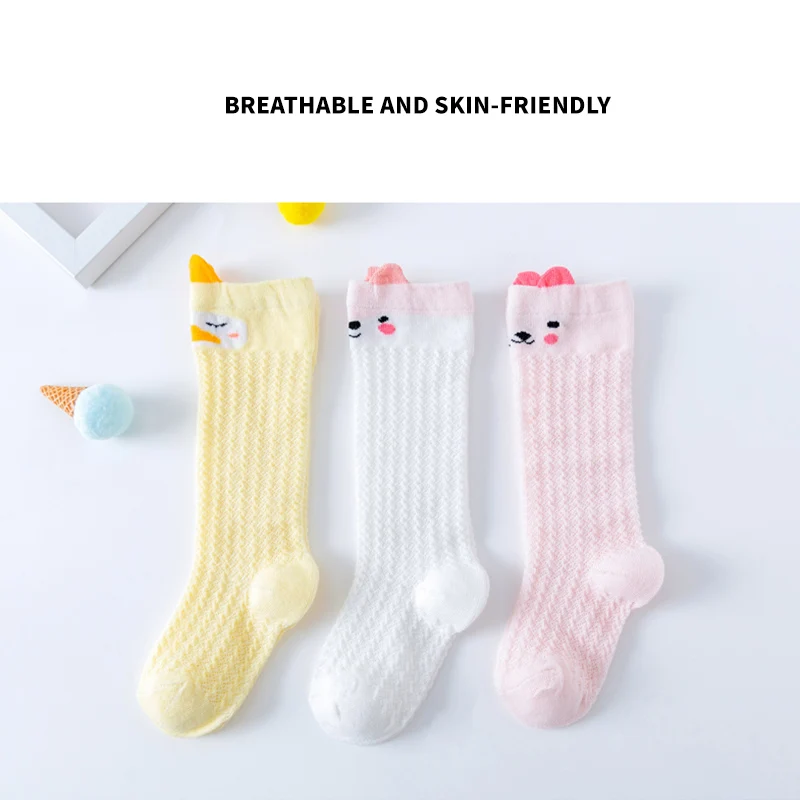 3 Pairs Socks Newborn Baby Knee High Mesh Socks Summer Animals Selected Fabric Breathable Elastic Cute  Socks Baby Girls Boys