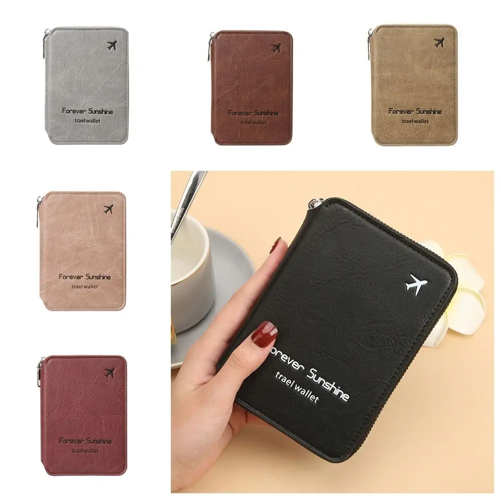 

Cute Storage Bag Zipper Passport Bag Coin Purse Multi-functional Credit ID Card Holder PU Leather Simple Travel Wallet Licenses