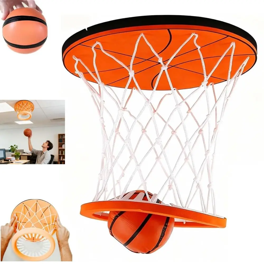 Canestro da basket per interni sospeso arancione, gioco antistress con rete e soffitto a sfera, canestro da basket per interni, nessun montaggio richiesto