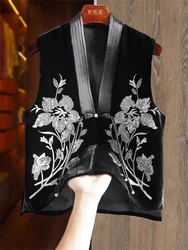 Vests for Women  High-end Silk Velvet new Chinese Vest Vest Female Beaded Embroidery Light National Style Buckle Coat Female