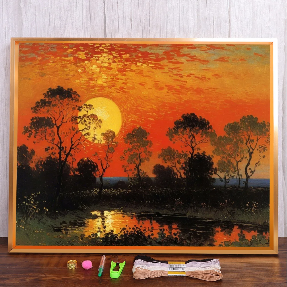 

Landscape Sunset Printed 11CT Cross-Stitch Patterns Embroidery DMC Threads Sewing Hobby Craft Needlework Mulina Jewelry Floss