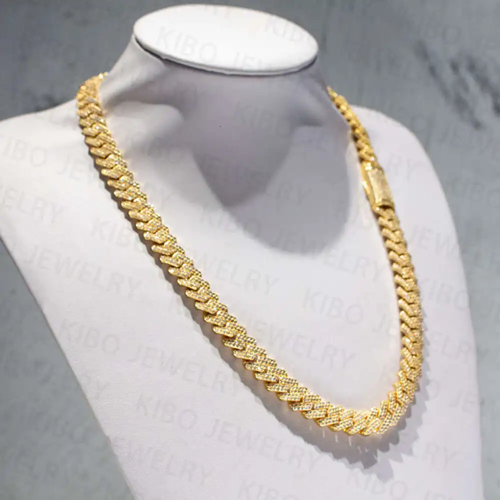 Luxury Real Lab Grown Diamond Iced Out Hip Hop Jewelry for Men 12mm 10k Solid Gold Lab Diamond Cuban Link Chain.