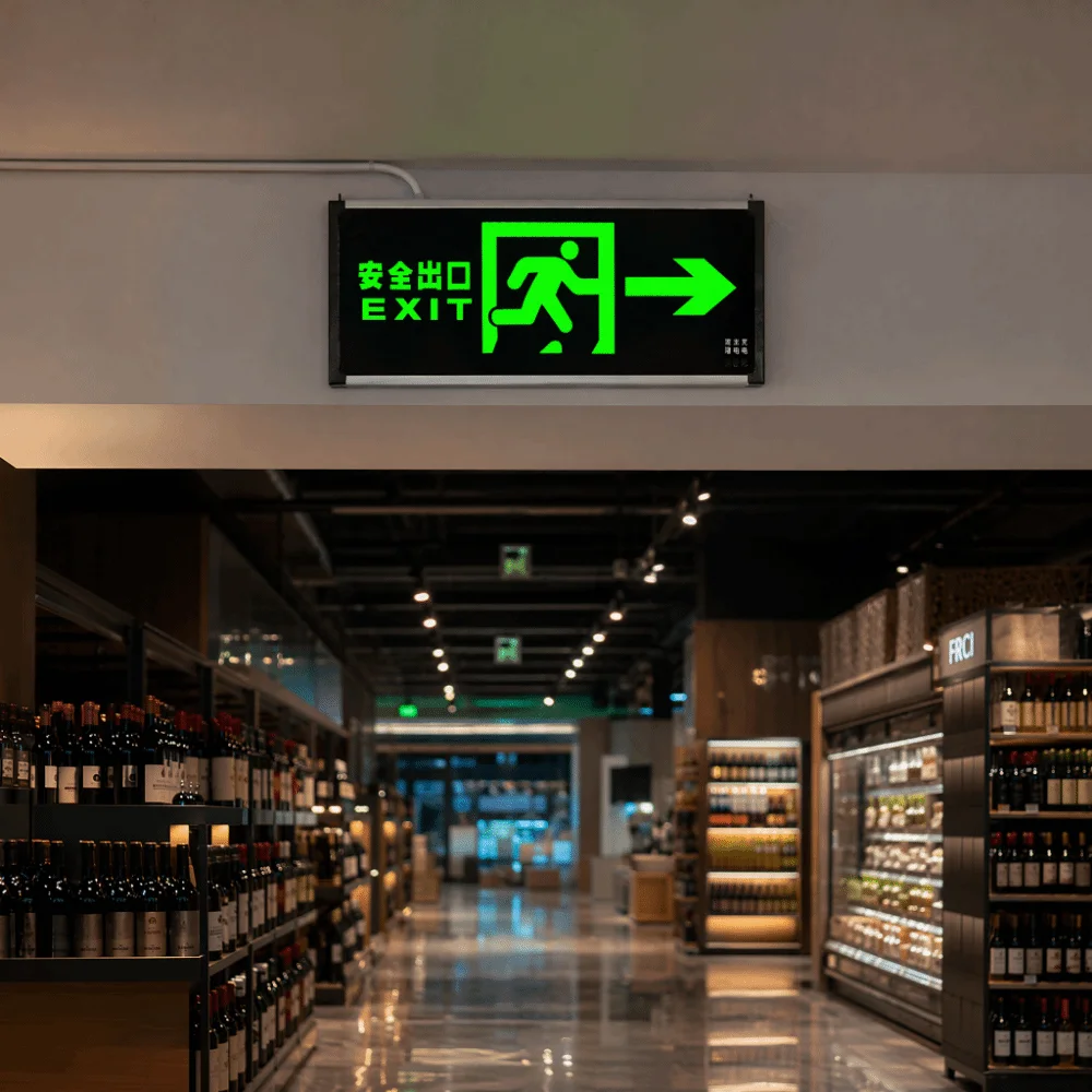 LED Light Emergency Exit Light Green Hanging Evacuation Sign Light Self-illuminated with Hard-wired Indicator Warning Lamp