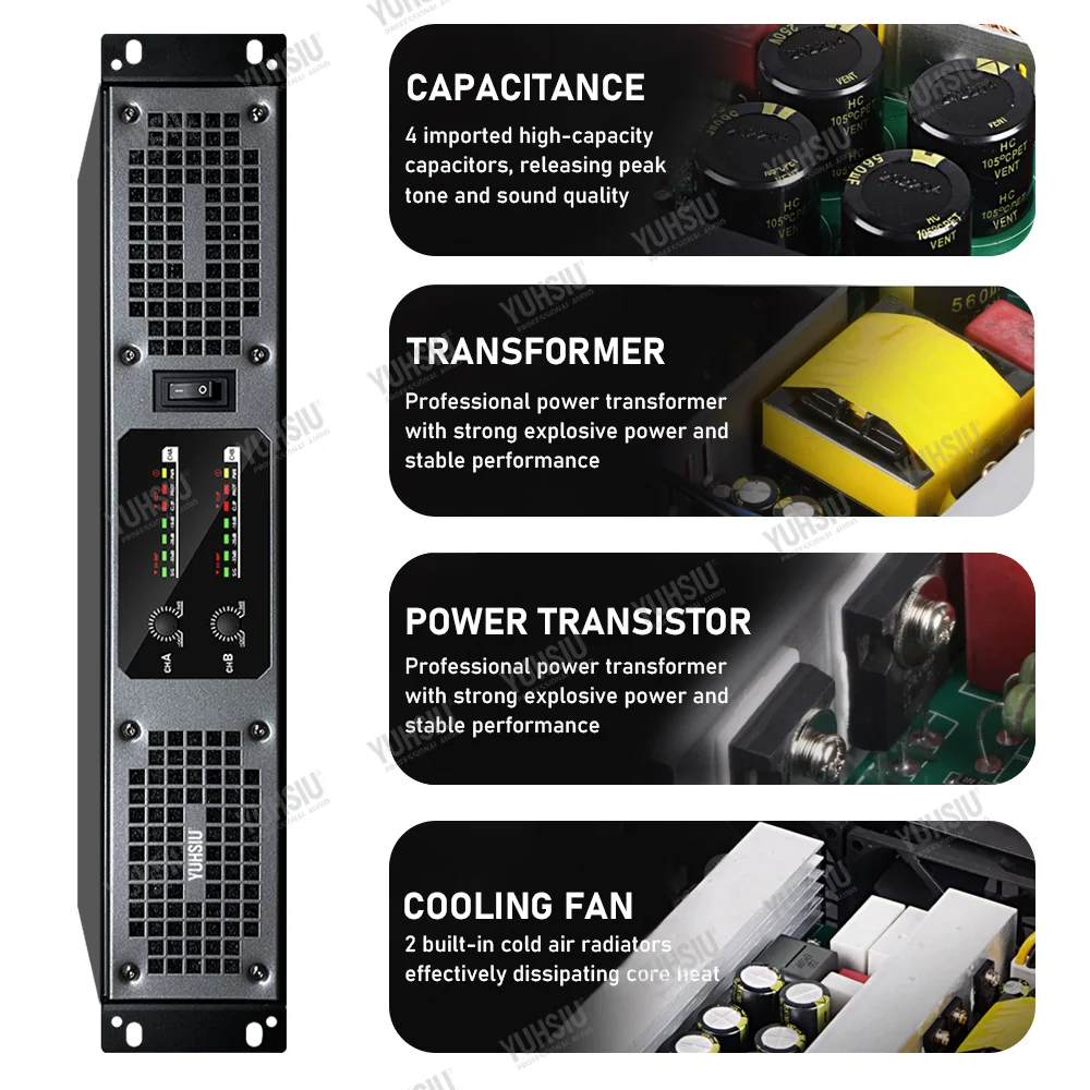 YUHSIU Professional Digital AMP 2U Class D Hifi High Power Amplifier 800W 2/4 Channels For KTV Disco Stage Karaoke Audio Speaker