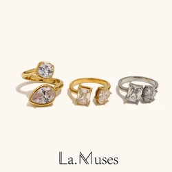 La. Muses Waterdrop Square Zircon Open Ring Stainless Steel Finger Rings Women Fashion Daily Waterproof Jewelry And Accessories
