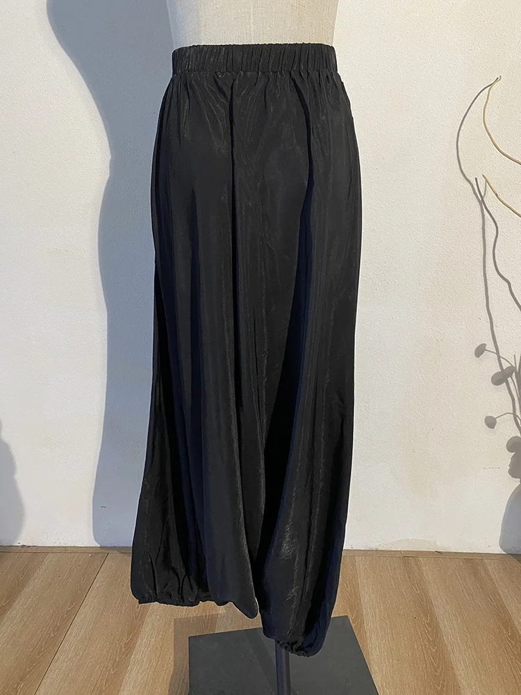 [Eam] Freizeit plissiert schwarz weites Bein lange Hose mit hoher Taille neue locker sitzende Hose Damenmode Flut Frühling Herbst 1 dd5165