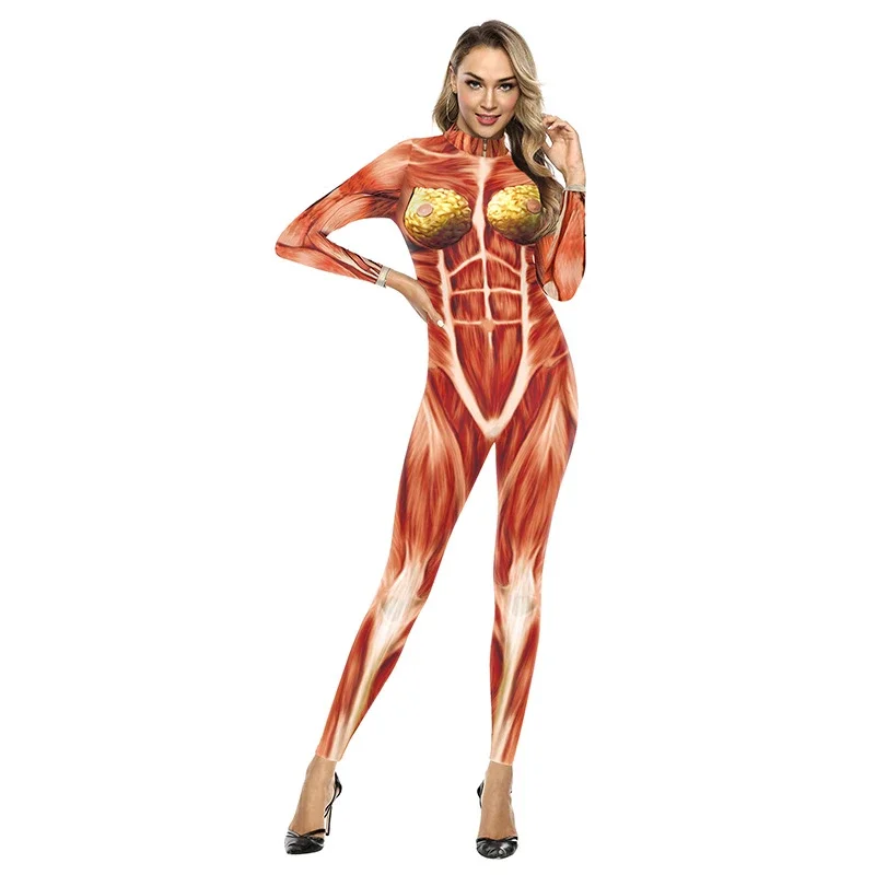 Halloween Party Novelty Dress Up Human Muscle Organs 3D Printing Jumpsuit Girl Zentai Tracksuit Women Elastic Tight Bodysuit