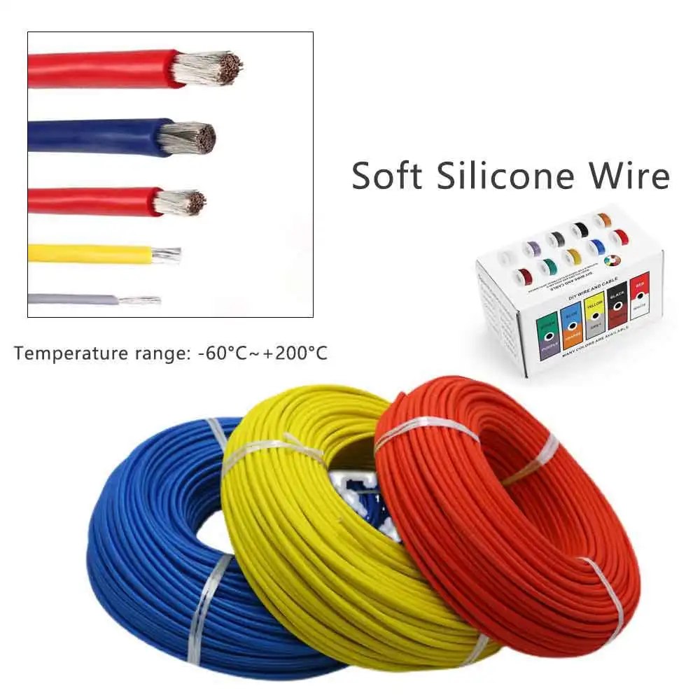 Heat Resistant Soft Silicone Wire 5 Colors in A Box Kit 30/28/26/24/22/20/18AWG Stranded Cable Electrical Flexible Tinned Copper