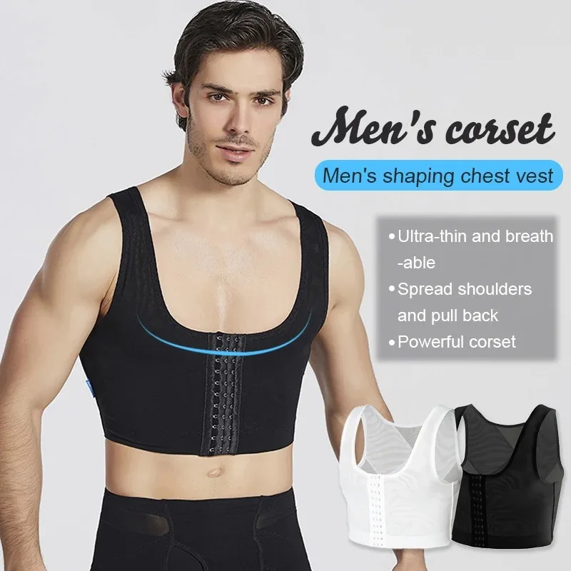 Men Chest Binder Gynecomastia Compression Vest for Post Surgery Breathable Buckle Underwear Tank Top Breast Reduction Shapewear