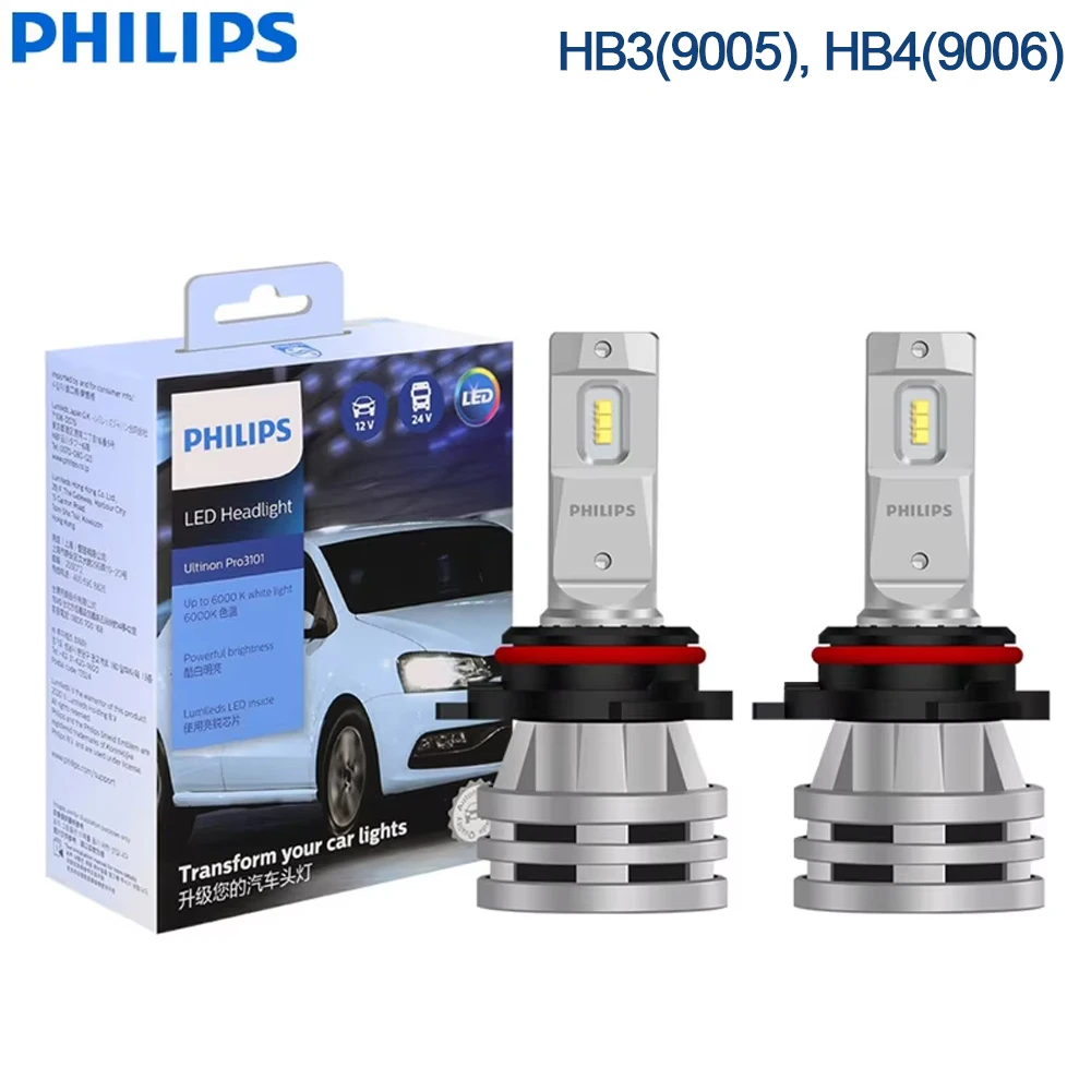 

Philips LED Ultinon Pro3101 HB3 HB4 9005 9006 12/24V P20d P22d 48W 6000K White High Low Beam Lumileds Car Light 11005U3101X2