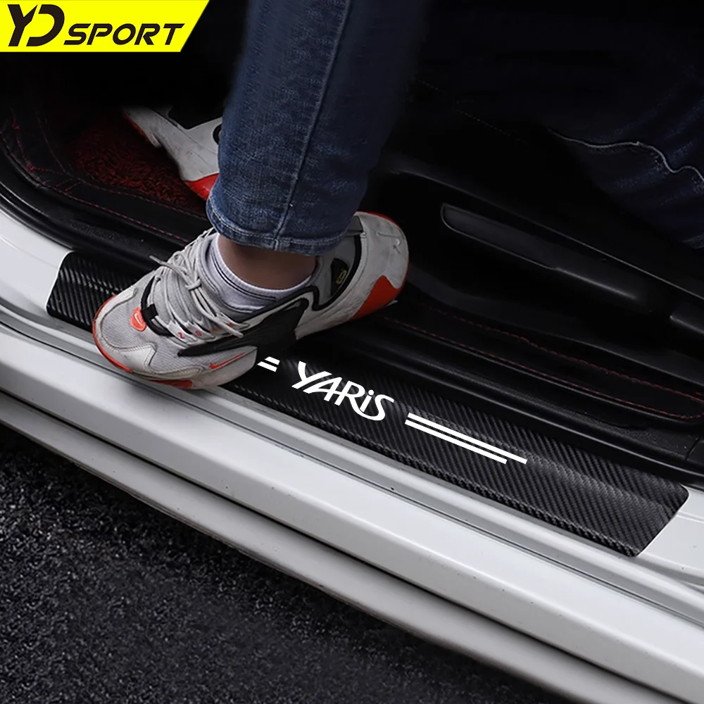 Car Door Threshold Scuff Plate Carbon Fiber Sill Protector Sticker For Toyota YARIS Trunk Bumper Decal Strips Auto Accessories