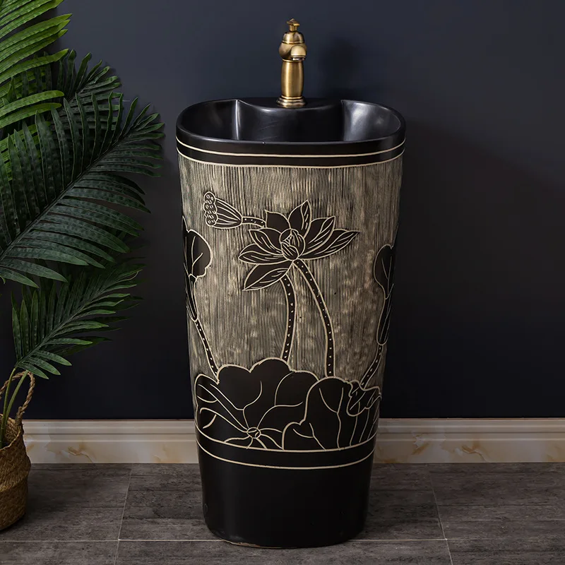 Household small apartment column type washbasin balcony homestay bathroom washbasin floor-to-ceiling ceramics