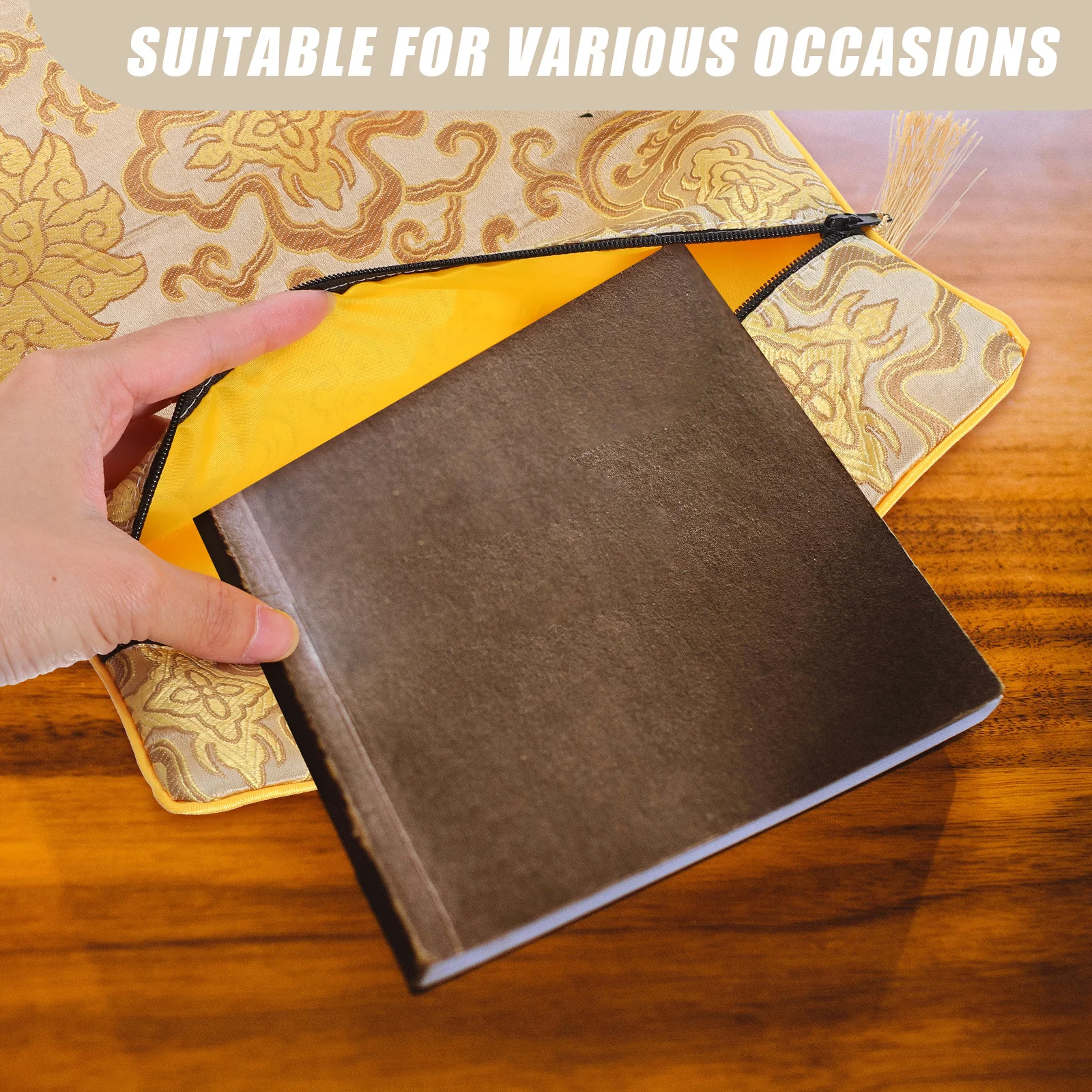 Bolsa de almacenamiento de escritura, bolsa de tela compacta con cremallera para textos religiosos, libros de oración, suministro de templo budista, contenedor de regalo