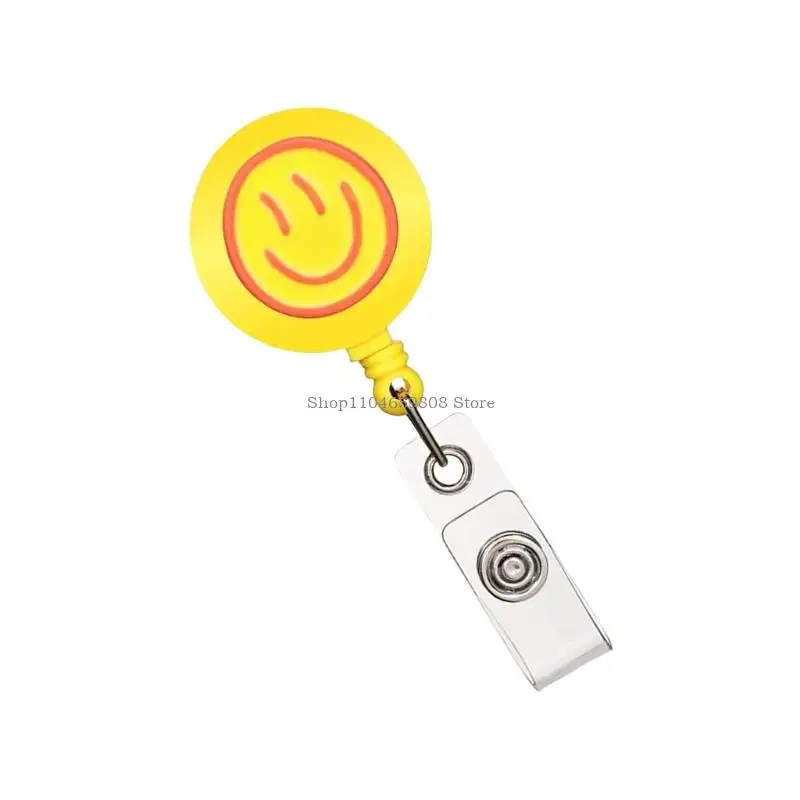 Smiling Face Badge Holder with Metal Pocket Clip Retractable Badge Card Holder