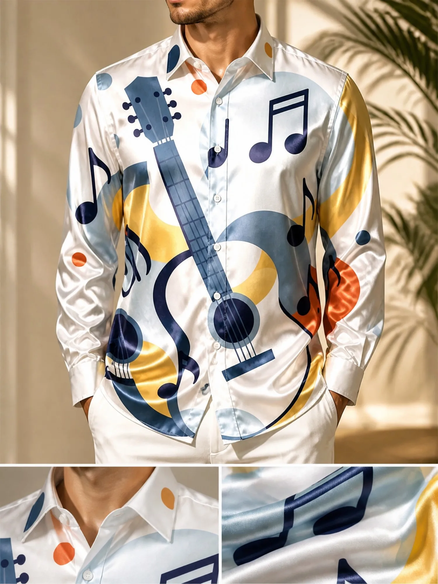 

Mens Shiny Satin Long Sleeve Party Shirt Glossy Collared Dress Shirt Lightweight Luxury Party Office Beach Vacation Clubwear Top