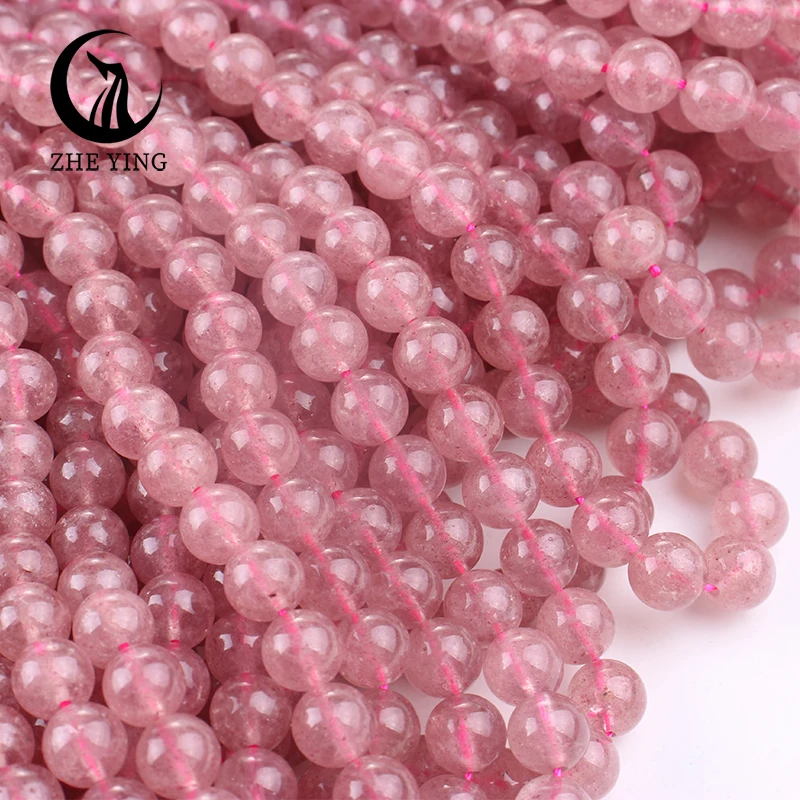 Zhe Ying New Brazil Strawberry Quartz Beads Round Loose Gemstone Beads For Bracelets Making Diy Accessory Strand 15\'\'