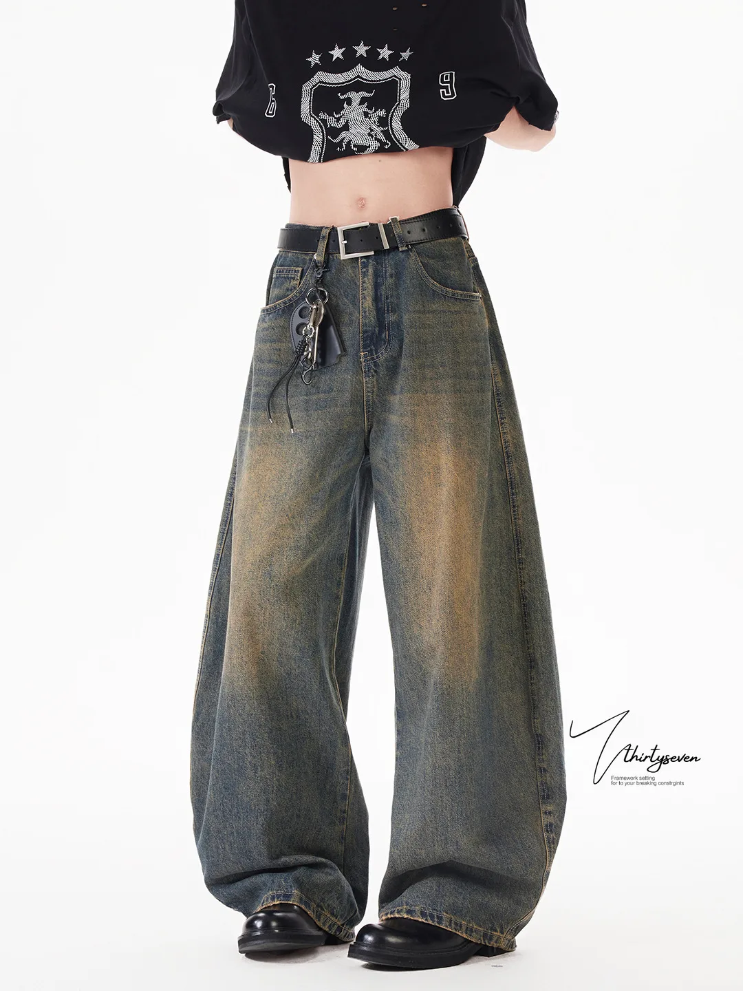 Cleanfit American Sle herenjeans Vintage lange broek met wijde pijpen High Street Micro uitlopende broek Casual katoen-polyestermix