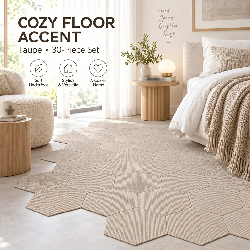 1PC Hexagon Mat Flooring with Textured Surface, Modular Peel and Stick Floor Covering for Living Rooms, Bedrooms