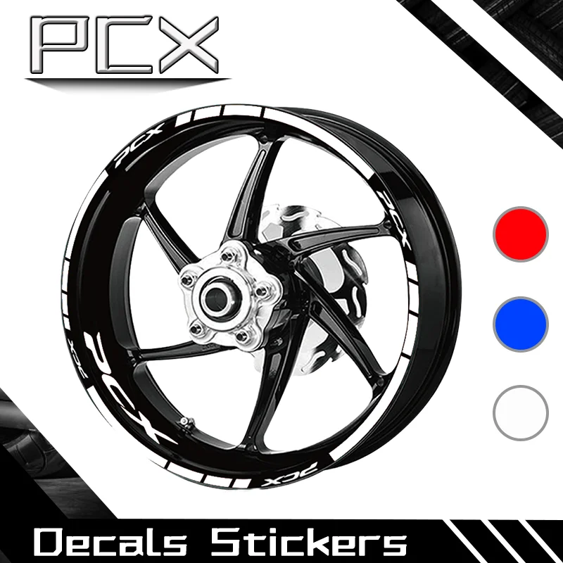 

Motorcycle Front Rear Wheel Stickers For PCX125 PCX155 PCX160 Tires Rims Stripes Reflective Waterproof Decal Stickers kit pcx