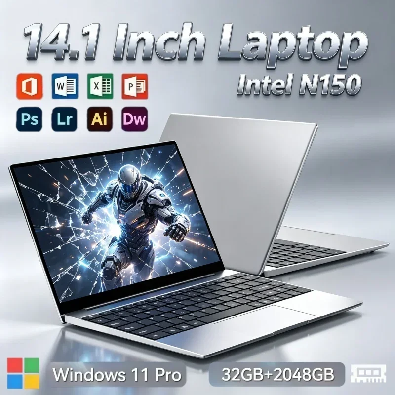 New Arrival 14.1 Inch Intel N150 Laptop Windows 11 32GB RAM 2TB SSD Large Storage Notebook PC For Business Office Student Gaming