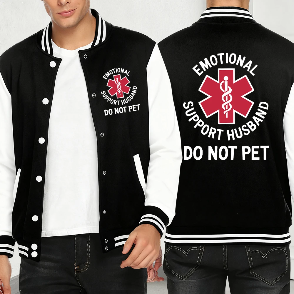 

Emotional Support Husband Do Not Pet Print Baseball Jersey Men Fashion Casual Streetwear Warm Y2K Clothing Autumn Loose Menwear