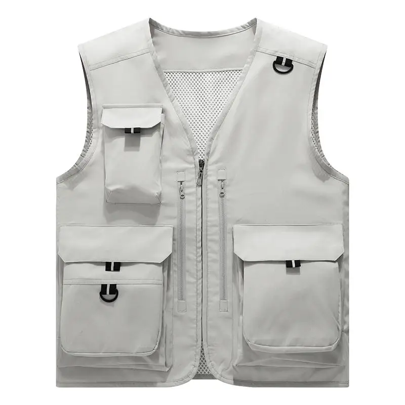 Spring And Summer New Men's Fashion Vest Casual Mesh Work Sleeveless Jacket Tool Pockets V Collar Photography Fishing Vest