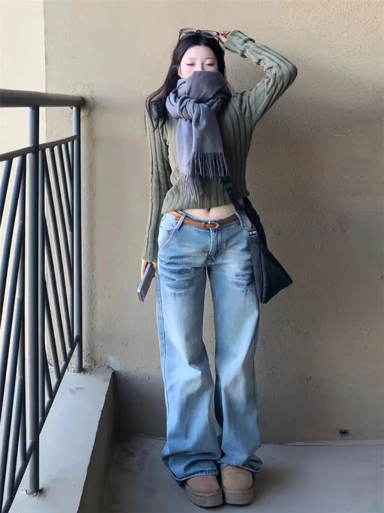 

Женские джинсы-клеш с низкой талией, свободного кроя, удлиненные, в пол, осенние, винтажные, с эффектом похудения