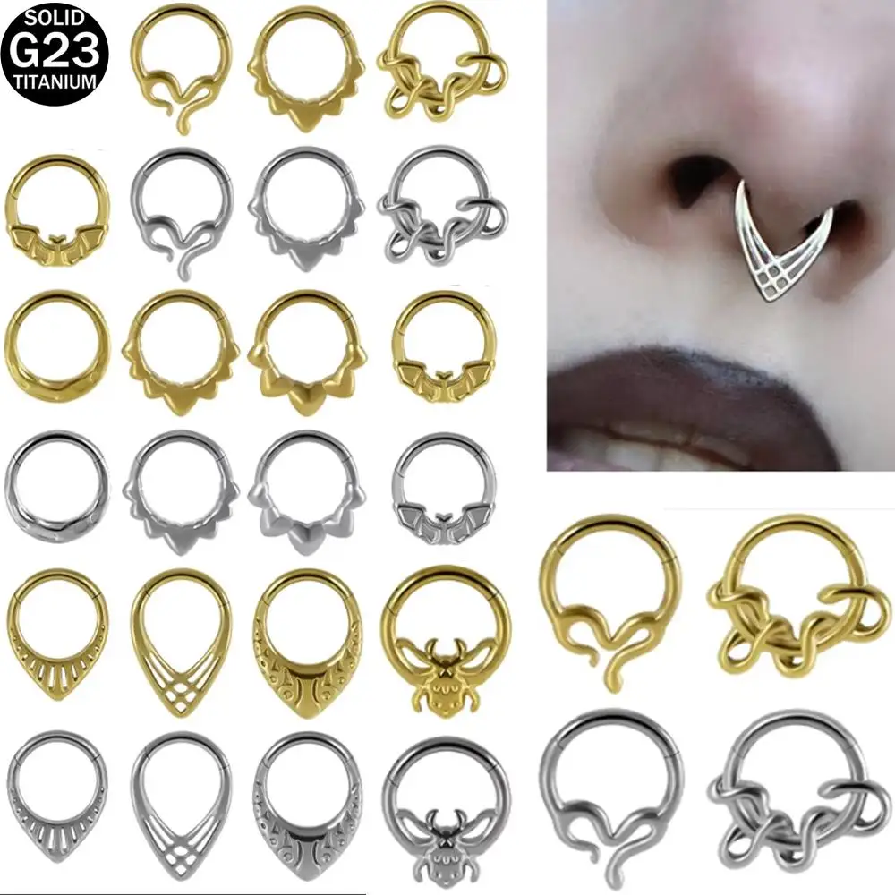 1PC G23 Titanium Septum Nose Rings Snake Spide Segment Rings Tragus Daith Helix Earrings for Men Women Nose Ear Piercing Jewelry