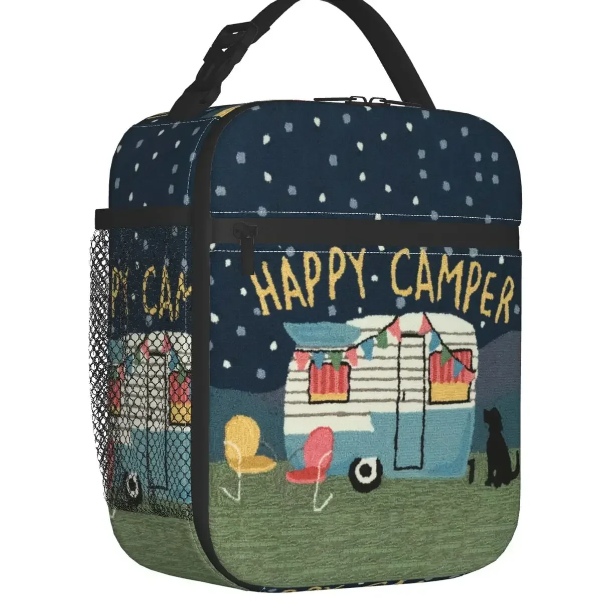 Adventure Happy Camp Insulated Lunch Bag Women Portable Cartoon RV Van Life Cooler Thermal Bento Box Kids School Children