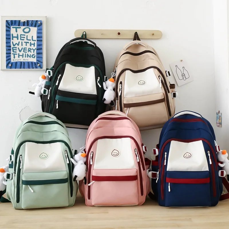 Women Backpack Cute Multi Pocket Solid Color Fashion Simple Backpack Cute Girls School Bag Daily Shopping Travel