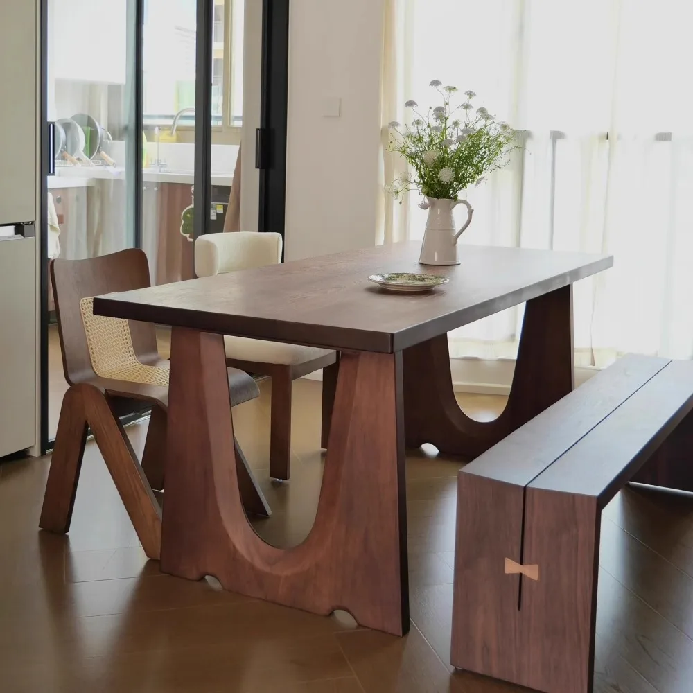 

Medieval black walnut dining table, modern simple rectangular tea table, all solid wood large board table, Nordic light luxury