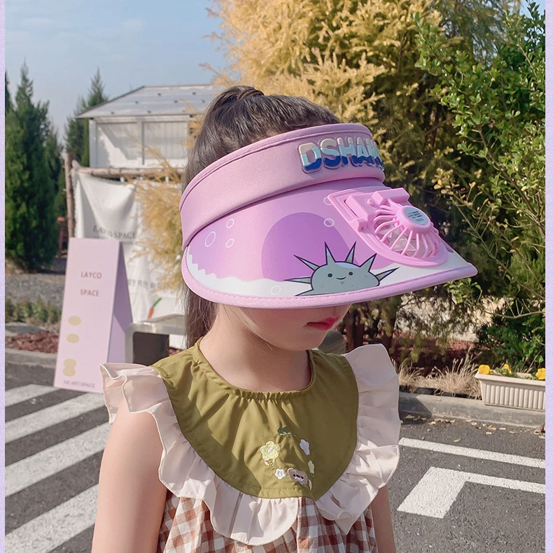 Funny Summer Hat for Kids Cartoon Sun Hat with Fan Peak Cap Beanie Children Boy Girl Sun Protection Cap Hollow Hats